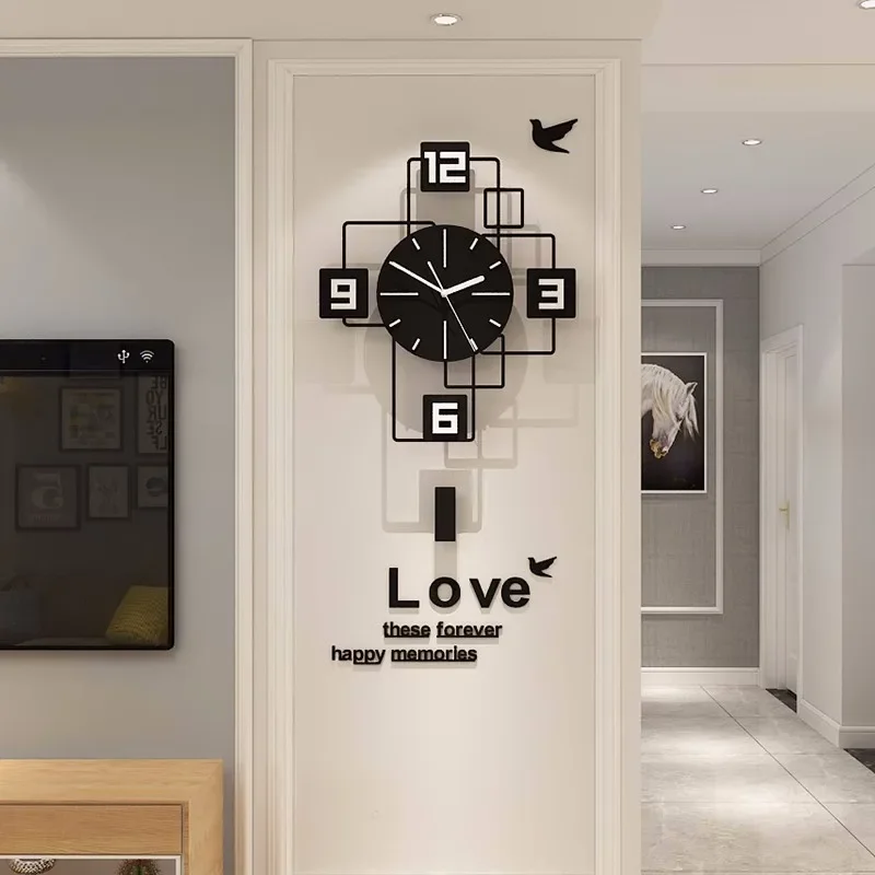 Silent Block Wall Clock Modern Minimalist Fashion Design Non-Ticking Decor for Living Room Home