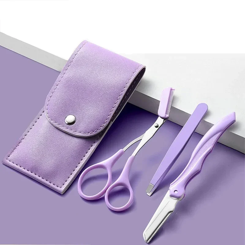 3Pcs Eyebrow Trimmer Eyebrow Razor Kit Eyebrow Scissors Eye Brow Comb Razor For Face Tweezers Eyelash Eye Brow Shaper Eyebrows
