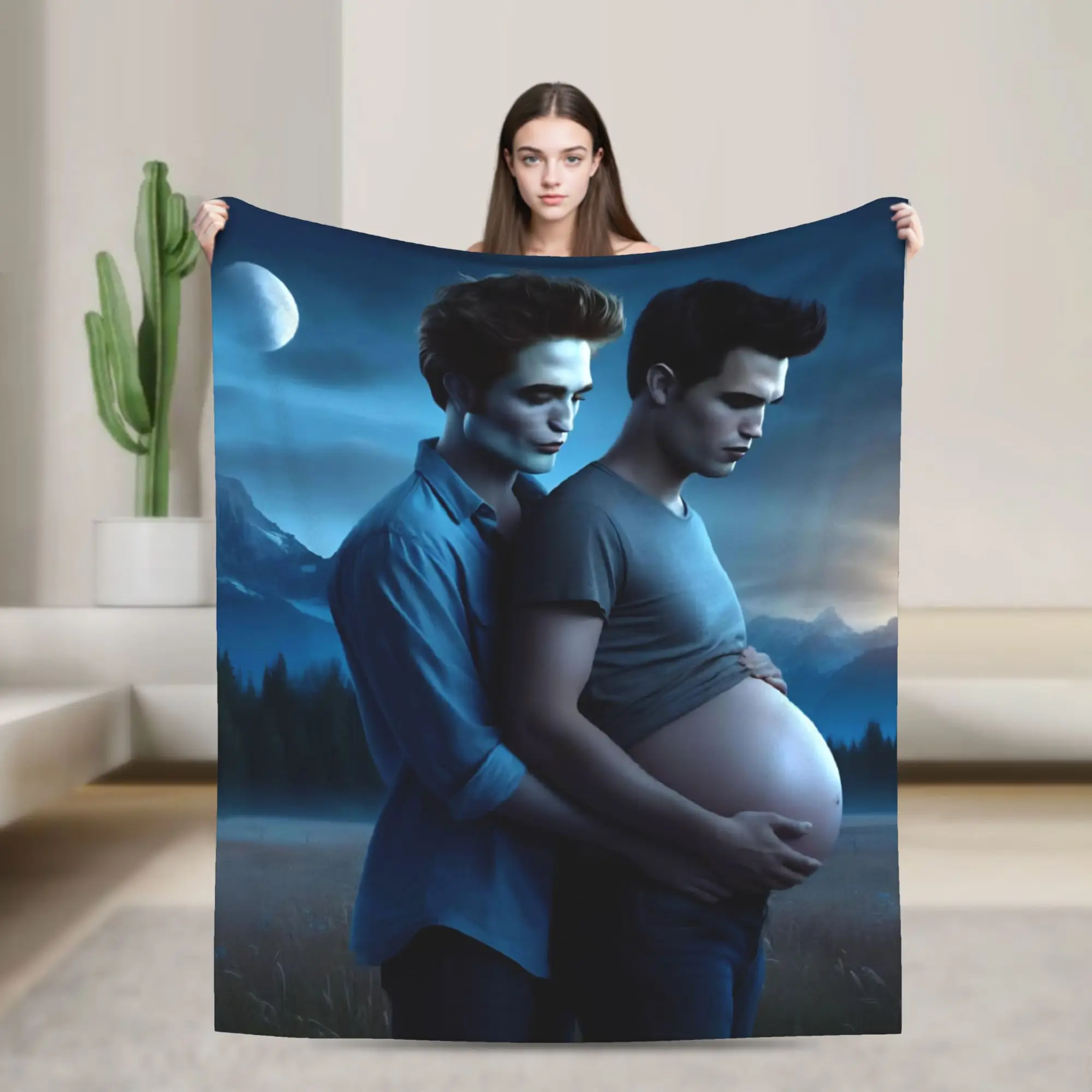 The Twilight Saga Movie Flannel Throw Blankets Funny Jacob Edward Vampire Blankets for Sofa Couch Super Soft Bed Rug