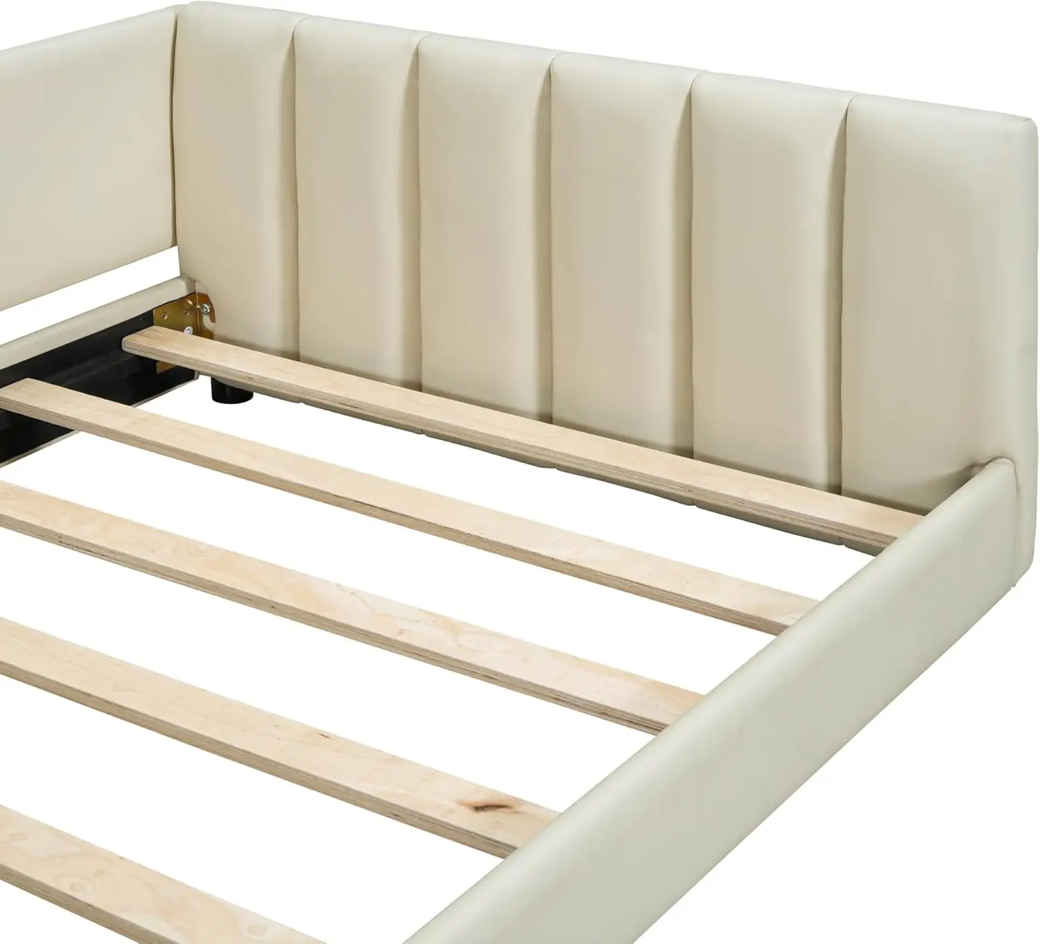 Queen Size & Twin Xl Size Gestoffeerd Plateaubed, Modern Pu Lederen Moeder & Kind Bed Frame Met Houten Latten Ondersteuning Voor