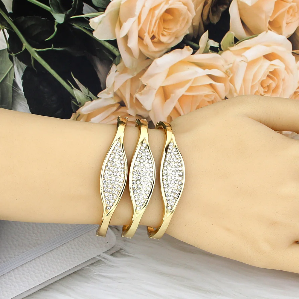 Sunspicems 18K Gold Color Dubai Bracelets Thin Women Bracelet Bangles Full Crystal Morocco Wedding Jewelry Bride kids Gifts