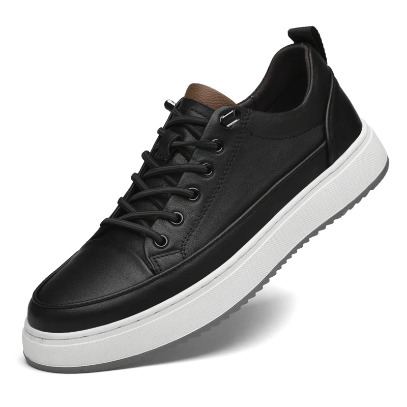 

Men Genuine Leather Casual Shoes Fashion Leather Flat Shoes Sneakers Fashion White Sneakers 2022 New