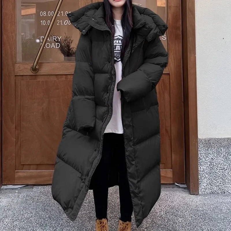 2023 Winter New Pink Hooded Long Parka Korean looseThick Windproof Parca Overcoat Casual Snow Wear Cotton Padded Women Puffer