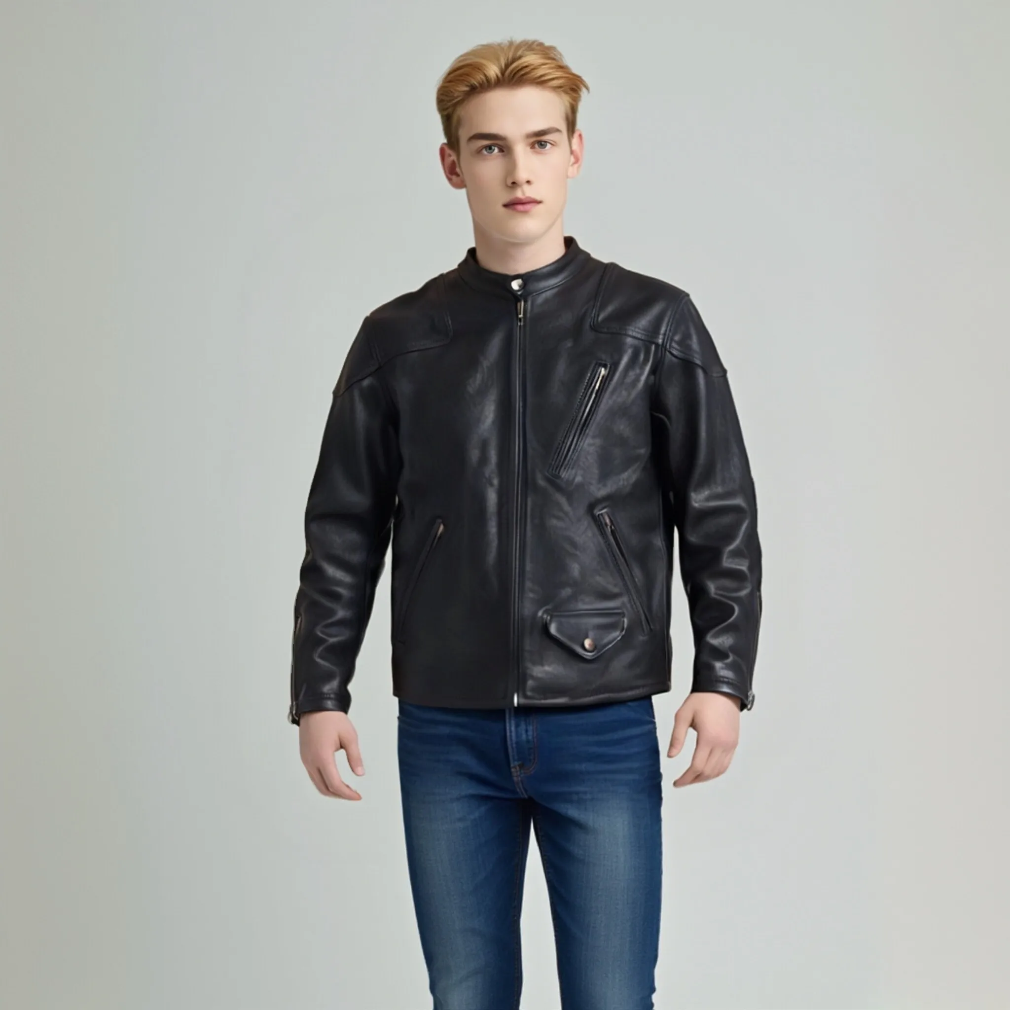 

Мужская классическая кожаная куртка в стиле Venom из натуральной кожи растительного дубления, с воротником-стойкой, мотоциклетная куртка, черная, из чистой кожи, верхняя одежда