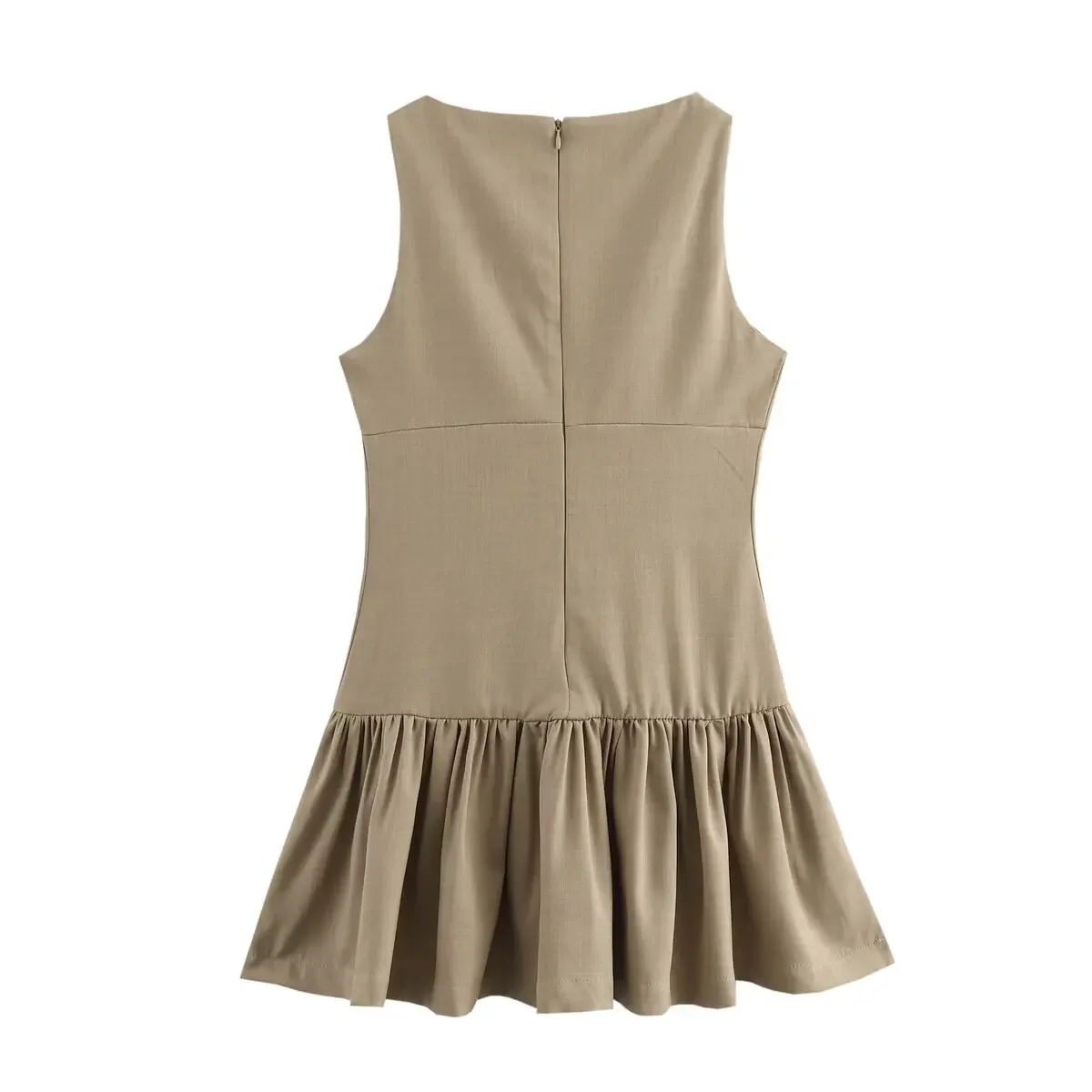 HH Damen Trendiges Ärmelloses Minikleid Schlankes Elegantes Partykleid für Wochenenden Sommer Urlaub Lässiges Strandkleid mit Rückenreißverschluss – Detail 3