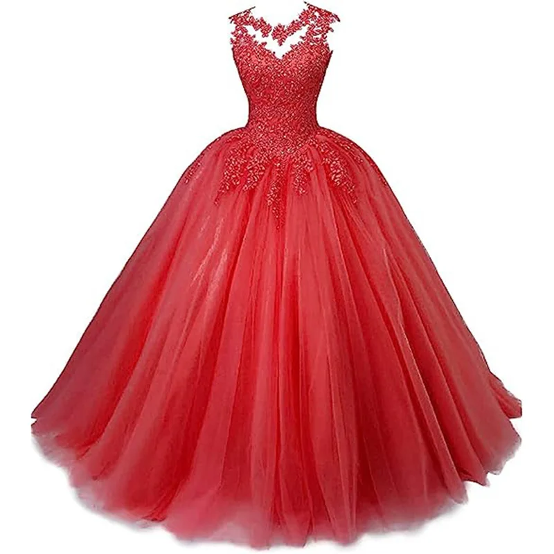 Elegant Ball Gowns Vintage Quinceanera Dresses Appliques Tulle Lace Prom Party Gowns Formal Graduation Dress Vestido