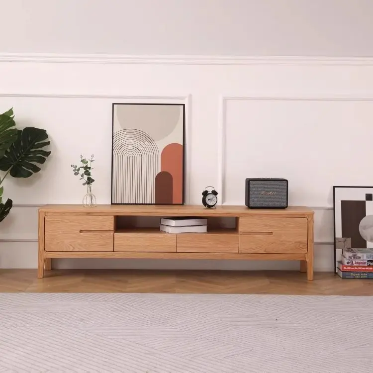 

All solid wood TV cabinet Oak TV Floor Simple Japanese log small apartment Nordic style storage cabinet
