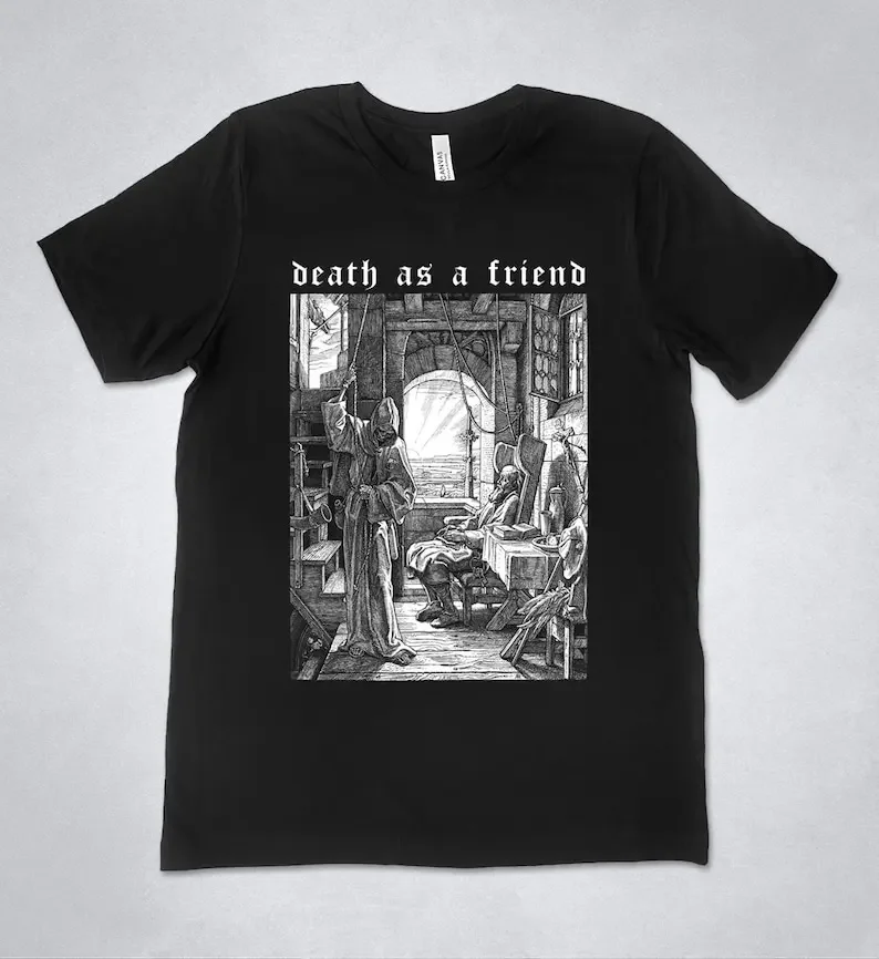 Alfred Rethel - Death as a Friend t-shirt, Life and Death symbolism, Death, Memento Mori, etching, Medieval Art print shirt