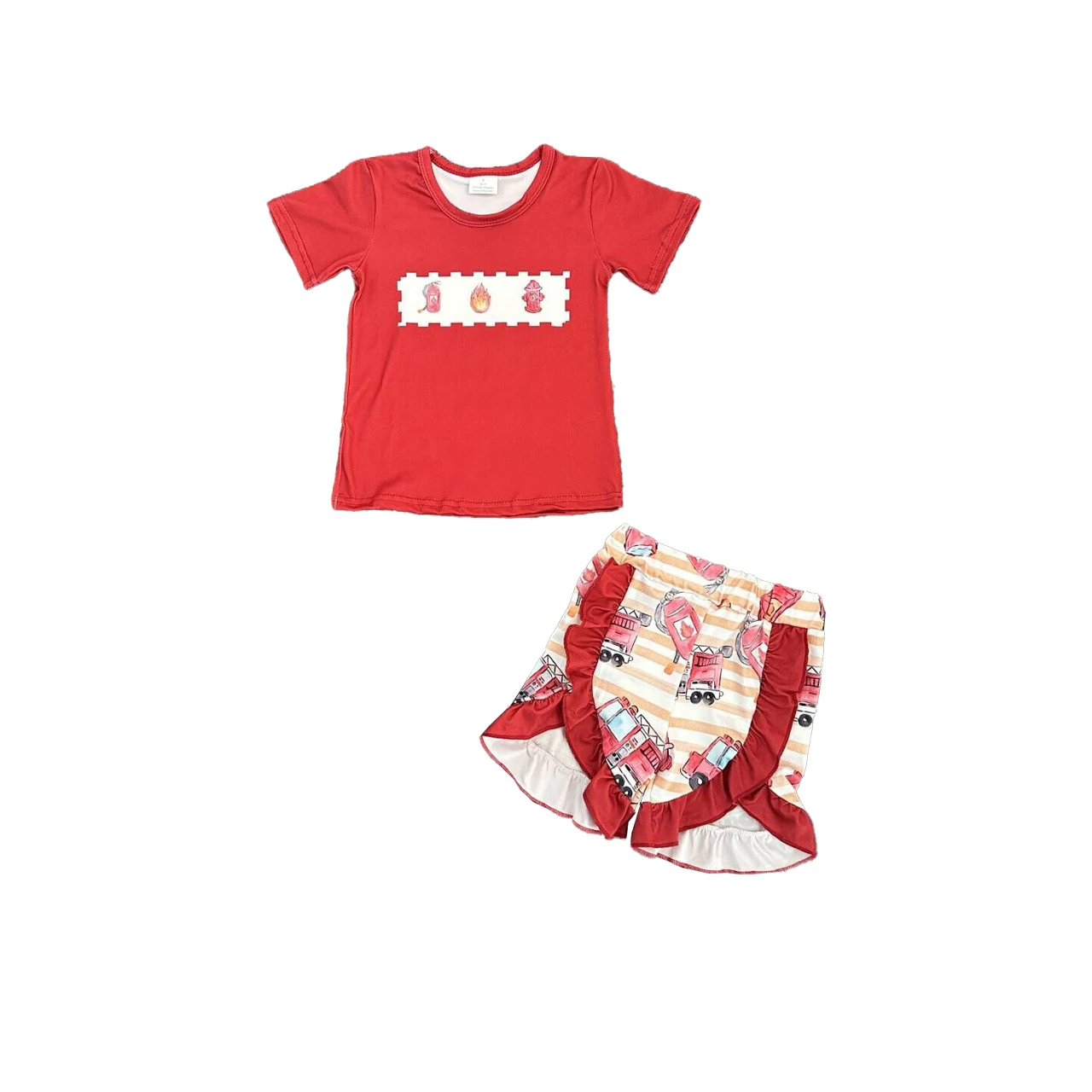 

New Kids Firefighter Outfits Girls Clothes Fire Truck Fire Fighter Shorts Boys Set Baby Rompers