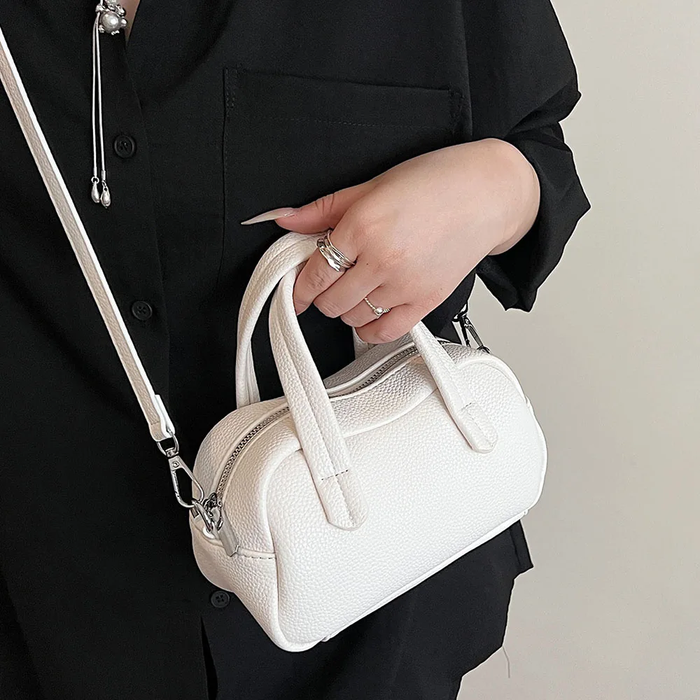 Mini bolso con asa superior para mujer, bolso de hombro pequeño con textura de lichi Simple 2025, bolsos cruzados de cuero Pu, bolso de compras para mujer