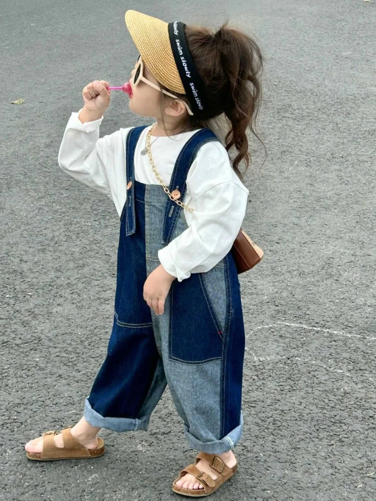 春の新スタイルキッズユニセックスカジュアルデニムオーバーオールボーイズベビーボーイズパンツ早春ハイウエストロングパンツカラーブロック