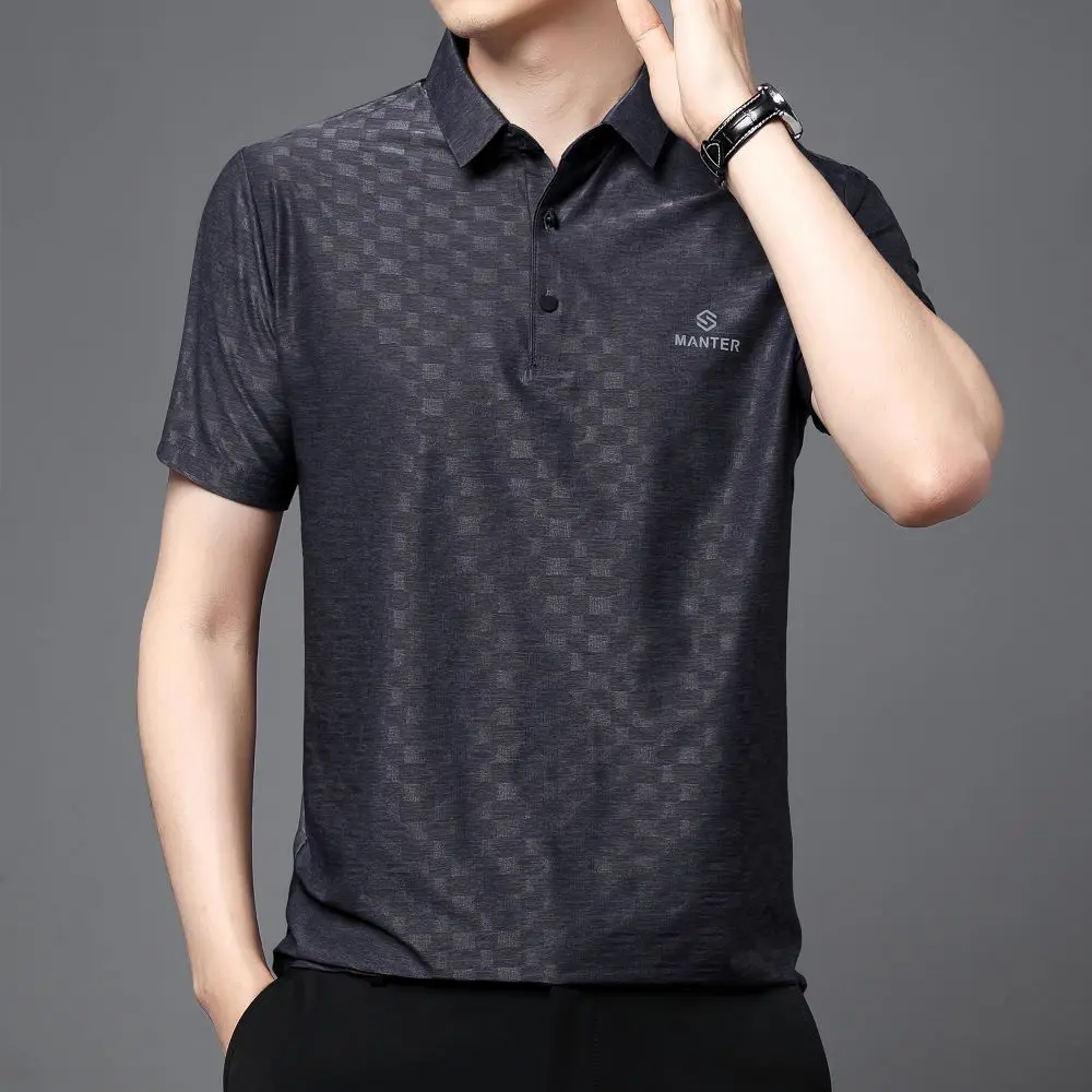 Men Summer Moisture Absorption Durable POLO-Shirt Fashion Unique Design Sense Short Sleeve Business Casual Tops W5604