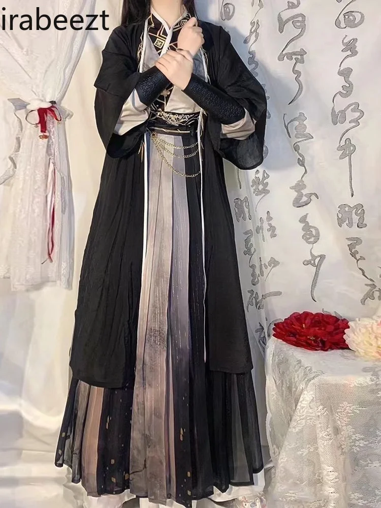 Robe de la dynastie Song pour hommes et femmes, longueur de taille, style chinois, peinture à l'encre, Hanfu, 03/Wear, chaque match, costume pour les jeunes