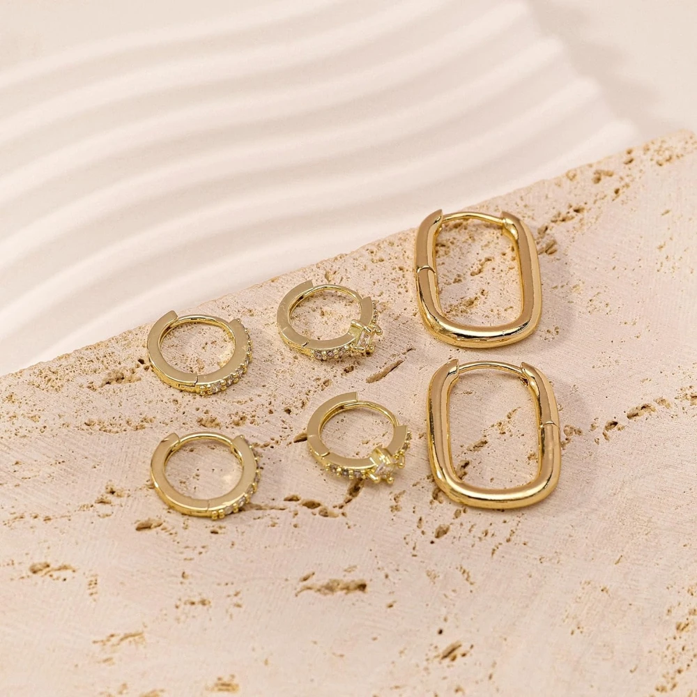 Fashion Gold Color U-shape Hoop Earrings for Women Dainty CZ Zircon Mini Circle Huggie Hoops Set Cartilage Jewelry 3pair
