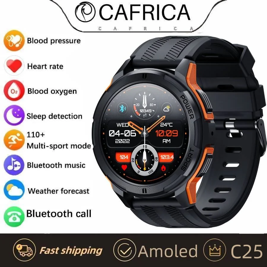 

Смарт-часы CAFRICA C25 Amoled с поддержкой Bluetooth, пульсометром и HD-экраном 1,43 дюйма