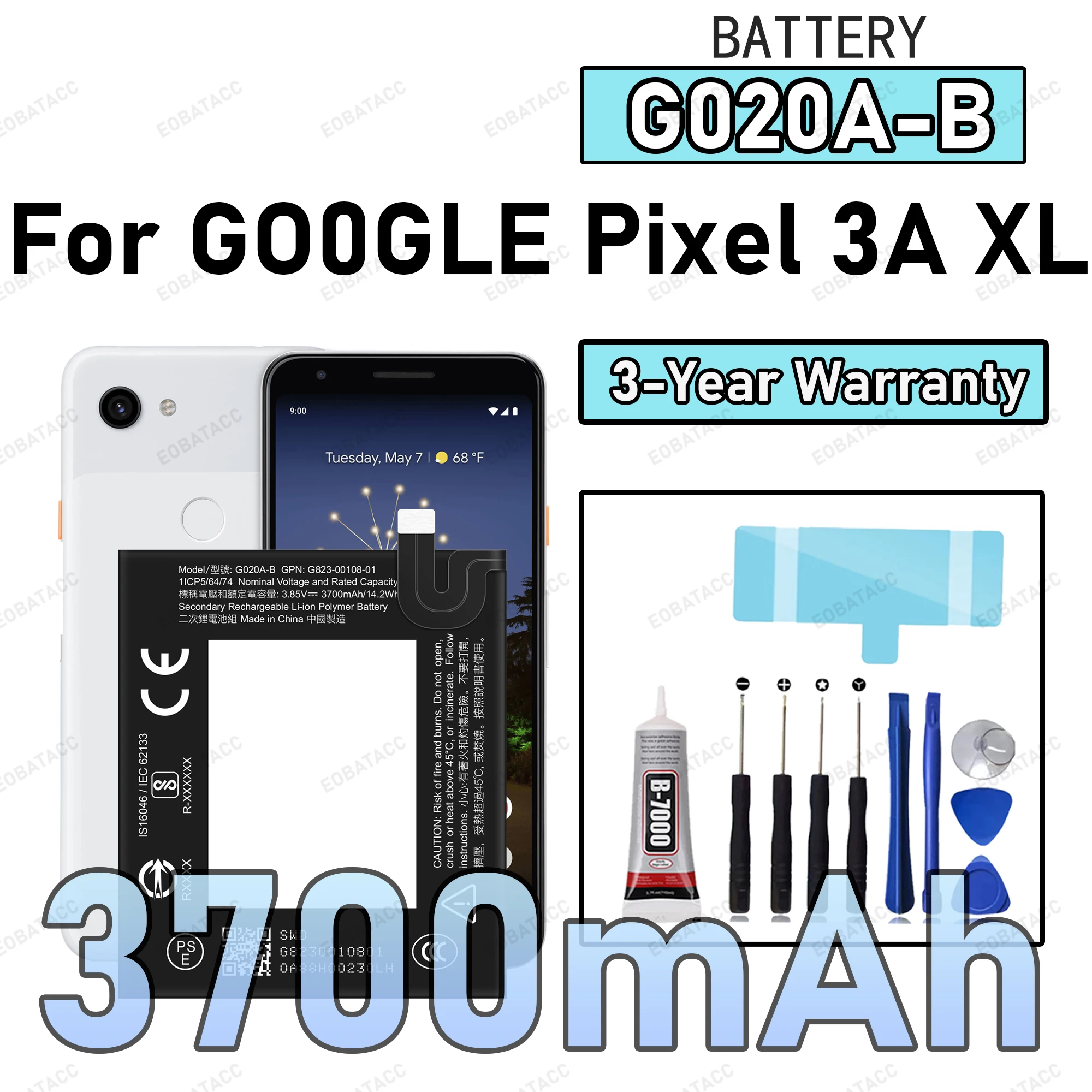 

100% New Zero Cycle G020A-B Battery For GOOGLE Pixel 3A XL Phone Replacement Bateria +Free Tools