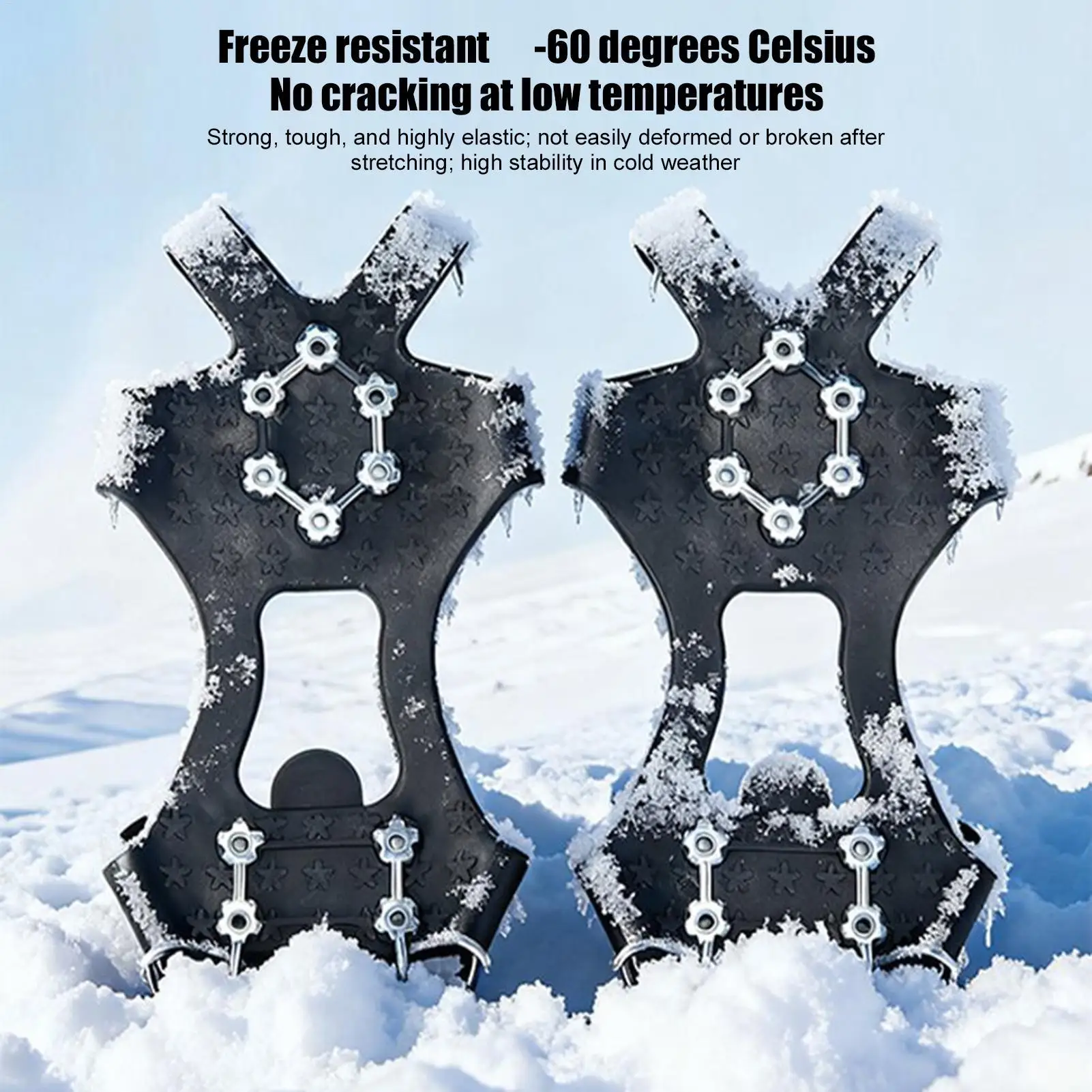 Ice Cleats for Shoes 10 Spikes, Heavy Duty Anti Slip Snow Grips Crampons, Traction for Winter Walking Hiking Work Commuting