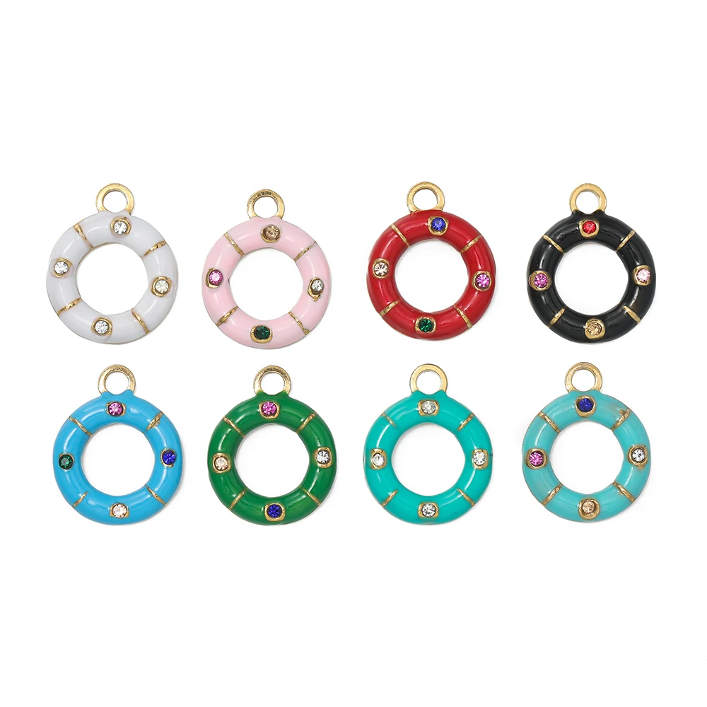 1pcs/pack Stainless Steel Enamel  Multicolor Round Shape Charms Pendants For DIY Earrings Bracelet Necklace Jewelry Accessories