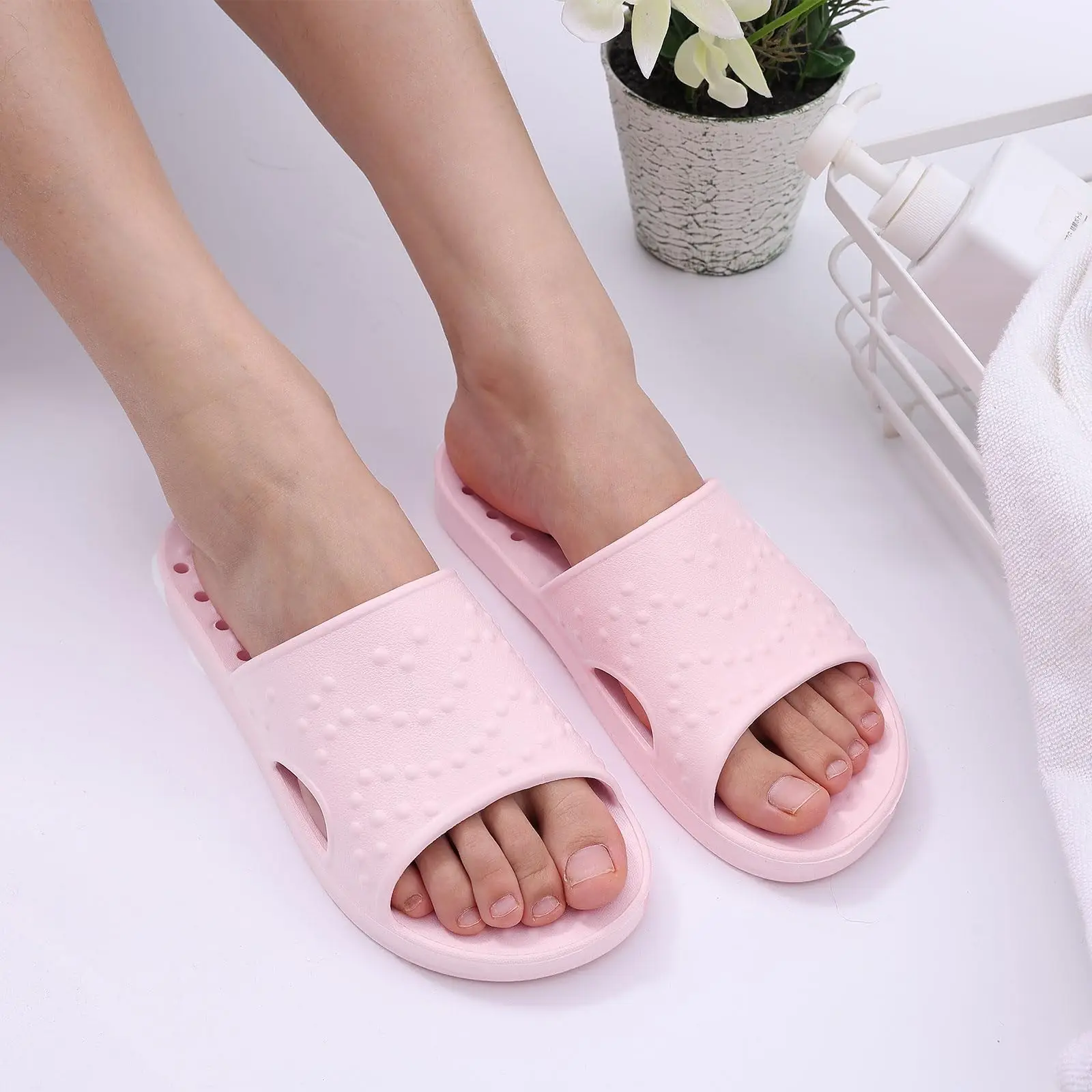 Comwarm Women's Shower Shoes Men Quick Drying Pool Slides Lightweight Beach Sandals With Drain Holes Arch Support House Slippers