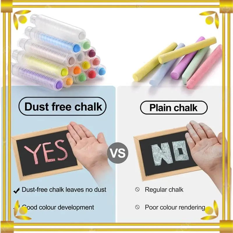 DN-15Pcs مجموعة الطباشير بدون غبار مع ممحاة السبورة، الطباشير الملون مع حامل، الطباشير الملون للأطفال، طلاء الطباشير