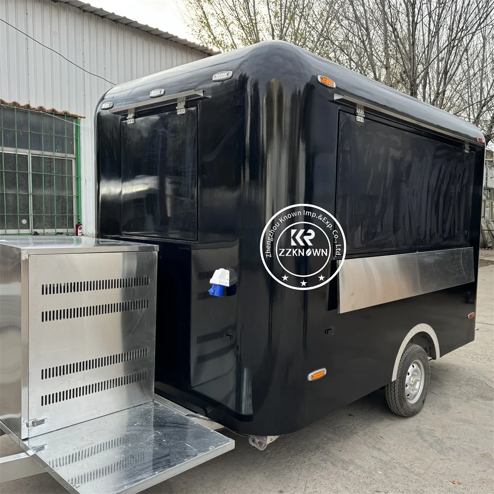 Remolque de comida de acero inoxidable, camión de comida rápida, carrito comercial estándar de EE. UU., para perros calientes, remolque de concesión de alimentos