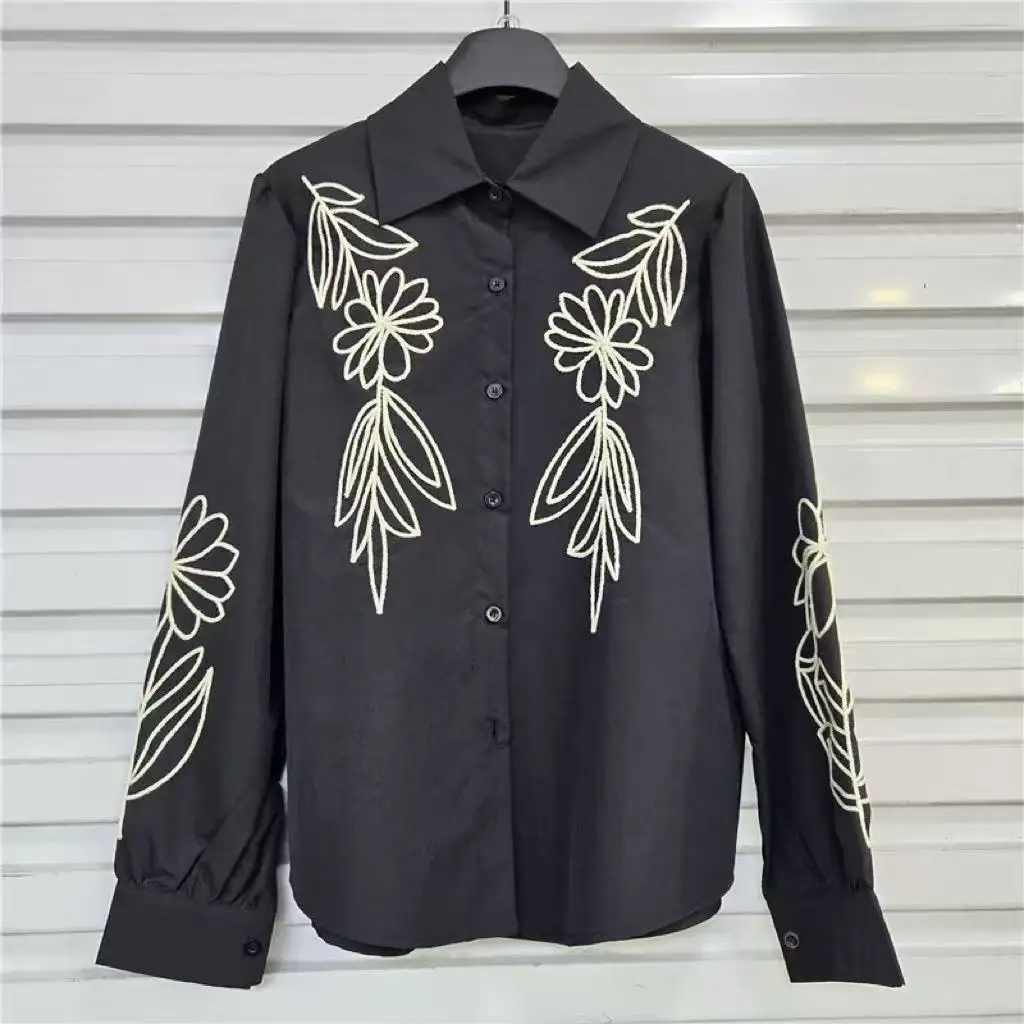 

New In 2025 Autumn Exquisite Embroidery Cotton Shirts and Blouses For Women Long Sleeve Top Blusas Office Lady Luxury Shirt Top