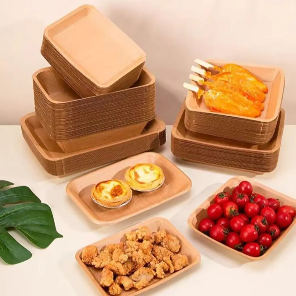 Disposable Dinner Plate Kraft Paper Tray Picnic Barbecue Fried Skewer Snacks Lunch Box Plate Plate Packing Tableware