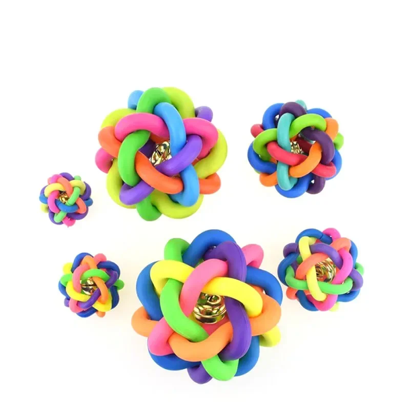 Cute Dog Toys Interactive Pet Dog Ball Toy Cat Toy with Small Bell Rainbow Dogs Toys Pets Chewing Playing Fetching Nice Ball