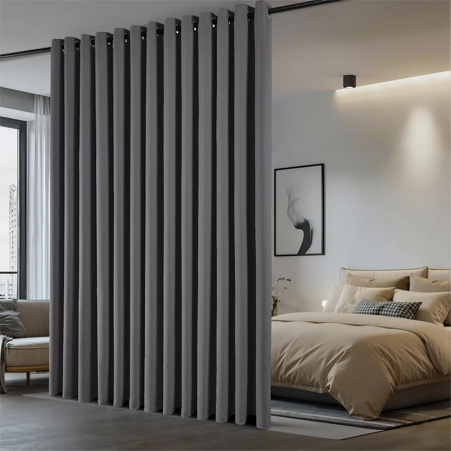 Patio Door Curtain Sound Blocking, Room Divider Privacy Screen, Thermal Insulated Blackout Sliding Door Curtain 8.3ftx7ft Gray