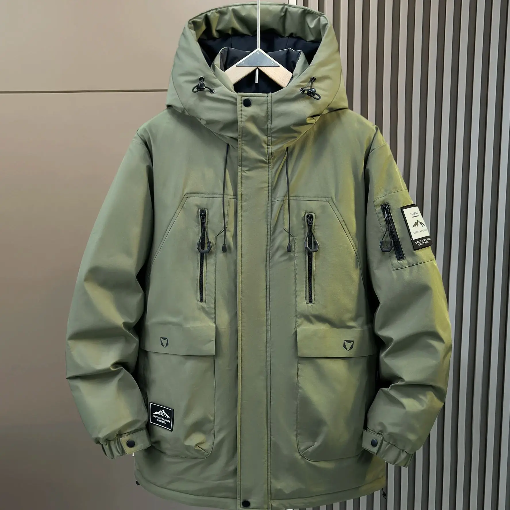 شتاء جديد الرجال عارضة أسفل سترة الكورية مقنعين فضفاضة تناسب سميكة زائد حجم معطف #1