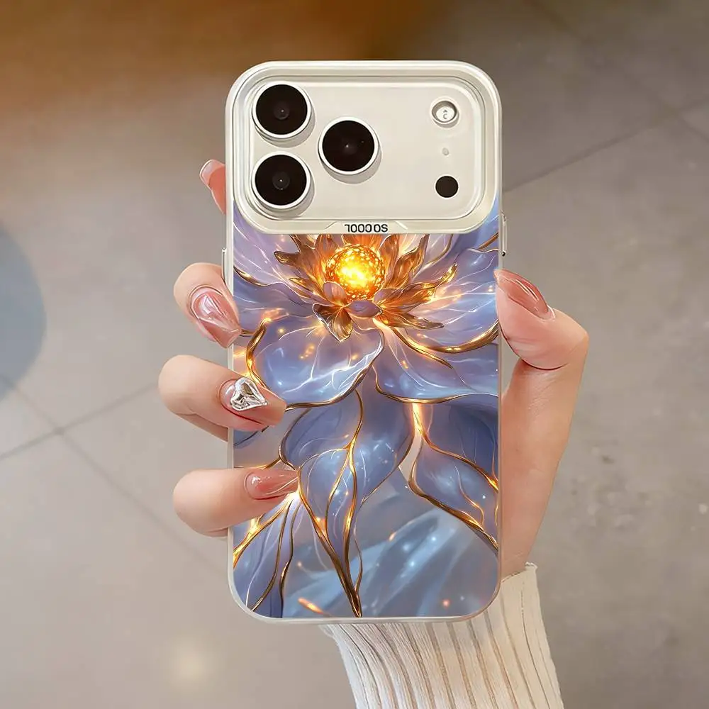 Casing Ponsel Lukisan Teratai Seni Kuno Untuk iPhone 17,16,13,12,X,11,15,14,Pro,Max,Plus,SE4,Air,Mini Putih IMD HD Matte