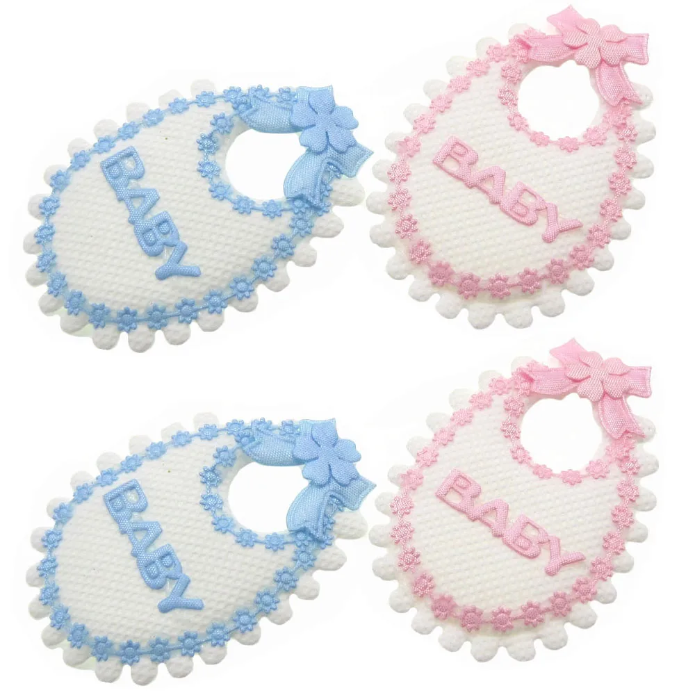 12Pcs Handmade Fabric Baby Bibs Applique For Baby Shower Baptism Party Table Embellishments Craft Decorations 4.5 x 7.0cm