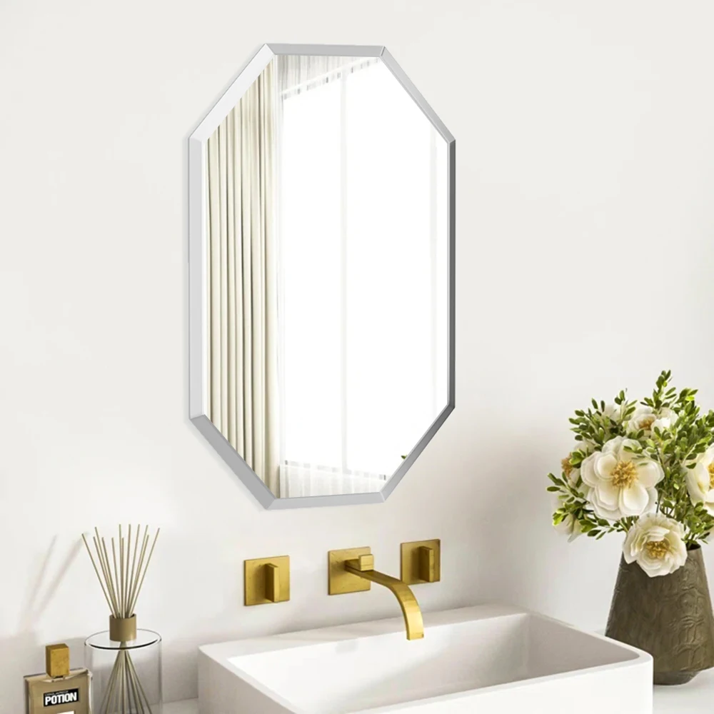 Wall Mounted Mirror with Beveled Edge for Bathroom