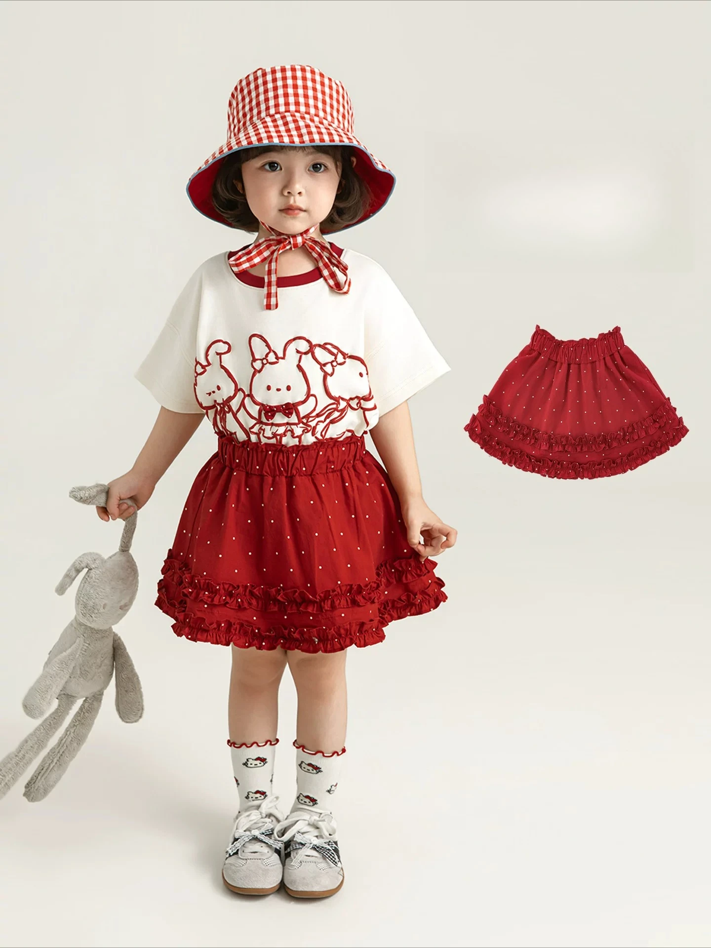Kids Baby Girls Summer New Loose A-Line Red Skirt Lightweight Cool Breathable Sweet Casual Children Short Skirt