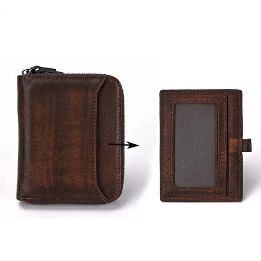 Retro Men's Short Wallet Casual Zipper Wallet  Cow Leather Clutch Wallet Billfold Coins Purse Card Holder  Notecase
