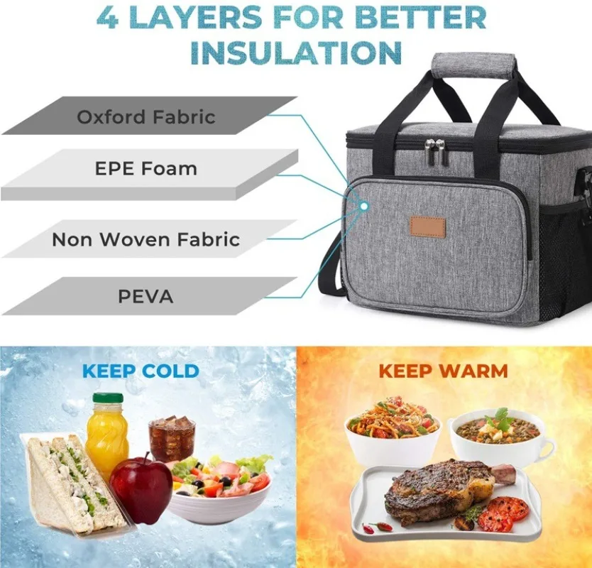 Lunch Box for Men/Women Insulated Lunch Bag Cooler Bag Leak-Proof Med Medium 15L Beach Cooler Adult for Work/Picnic/Travel