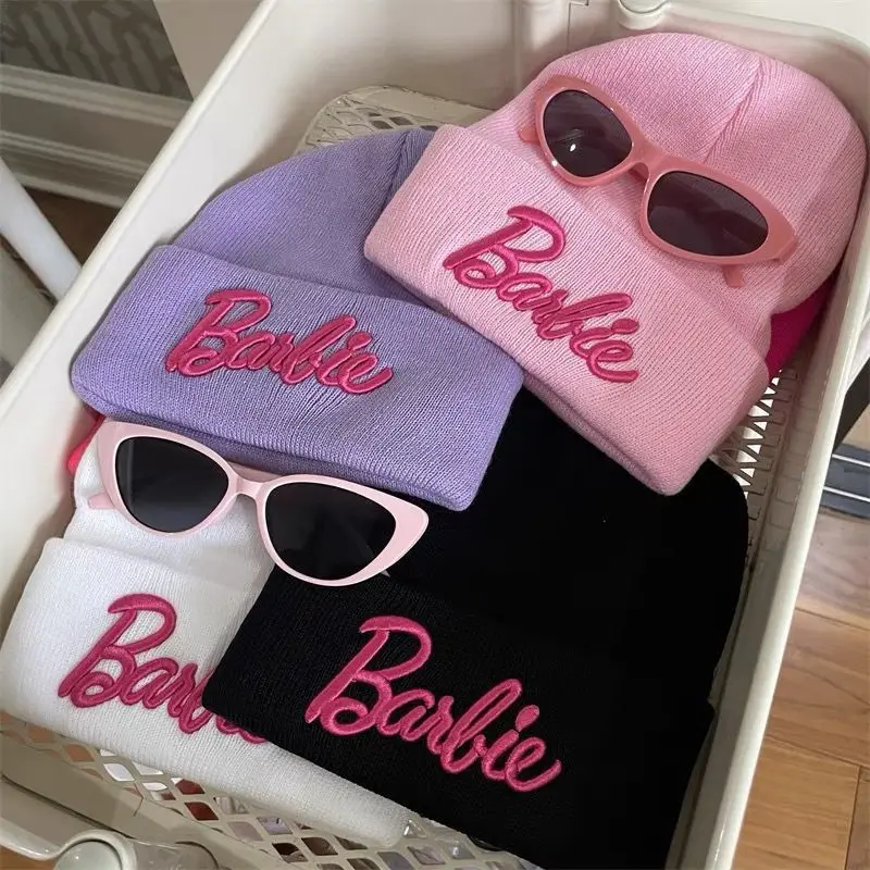 Kawaii Barbie Hat Anime Cute Girl Fashion Embroidery Three-dimensional Letter Knitted Hat Student Ski Hat Windproof Keep Warm