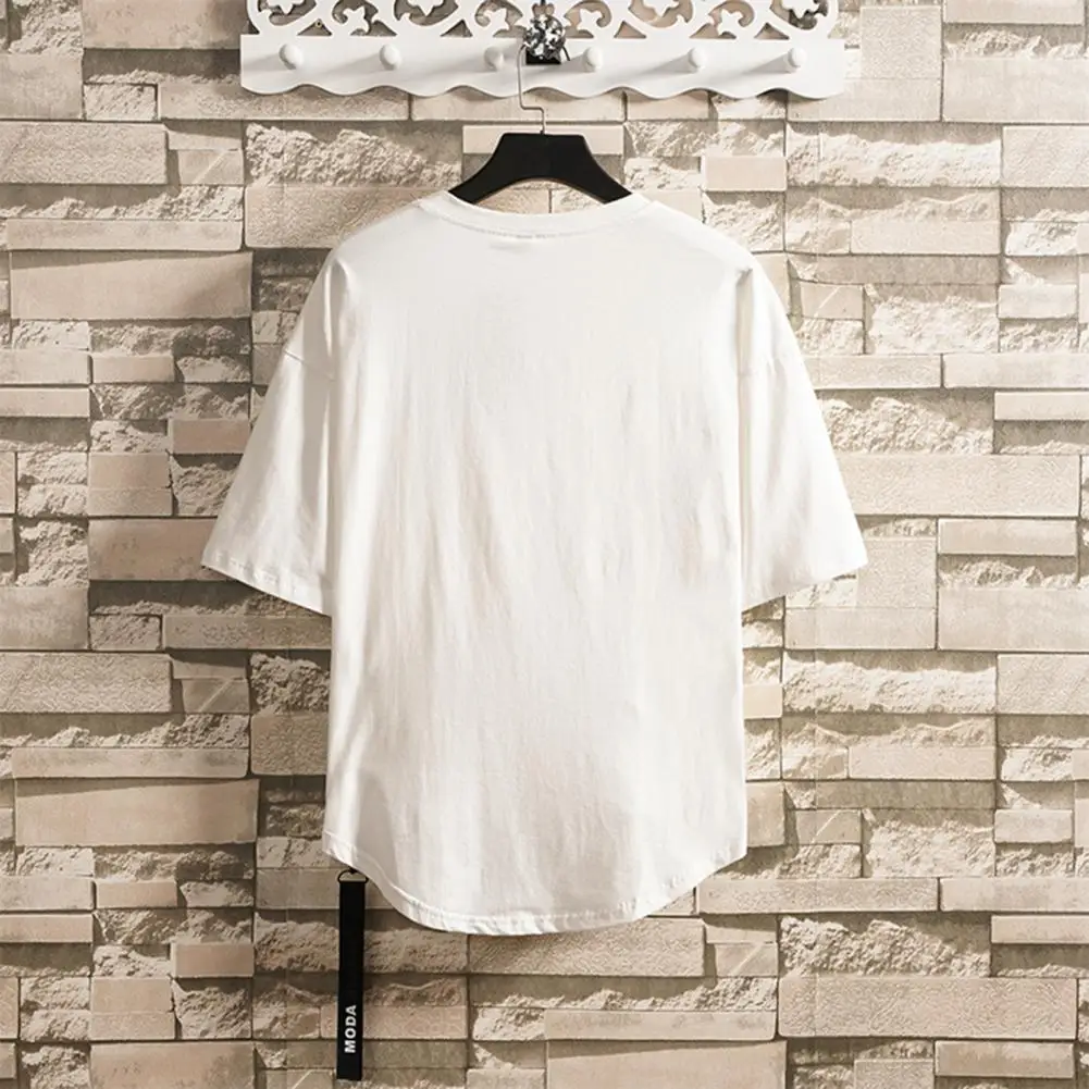 Men Summer T-shirt Loose Round Neck Side Zip Decor Pullover Soft Short Sleeves Plus Size T-shirt Hip Hop Oversize Male Clothes