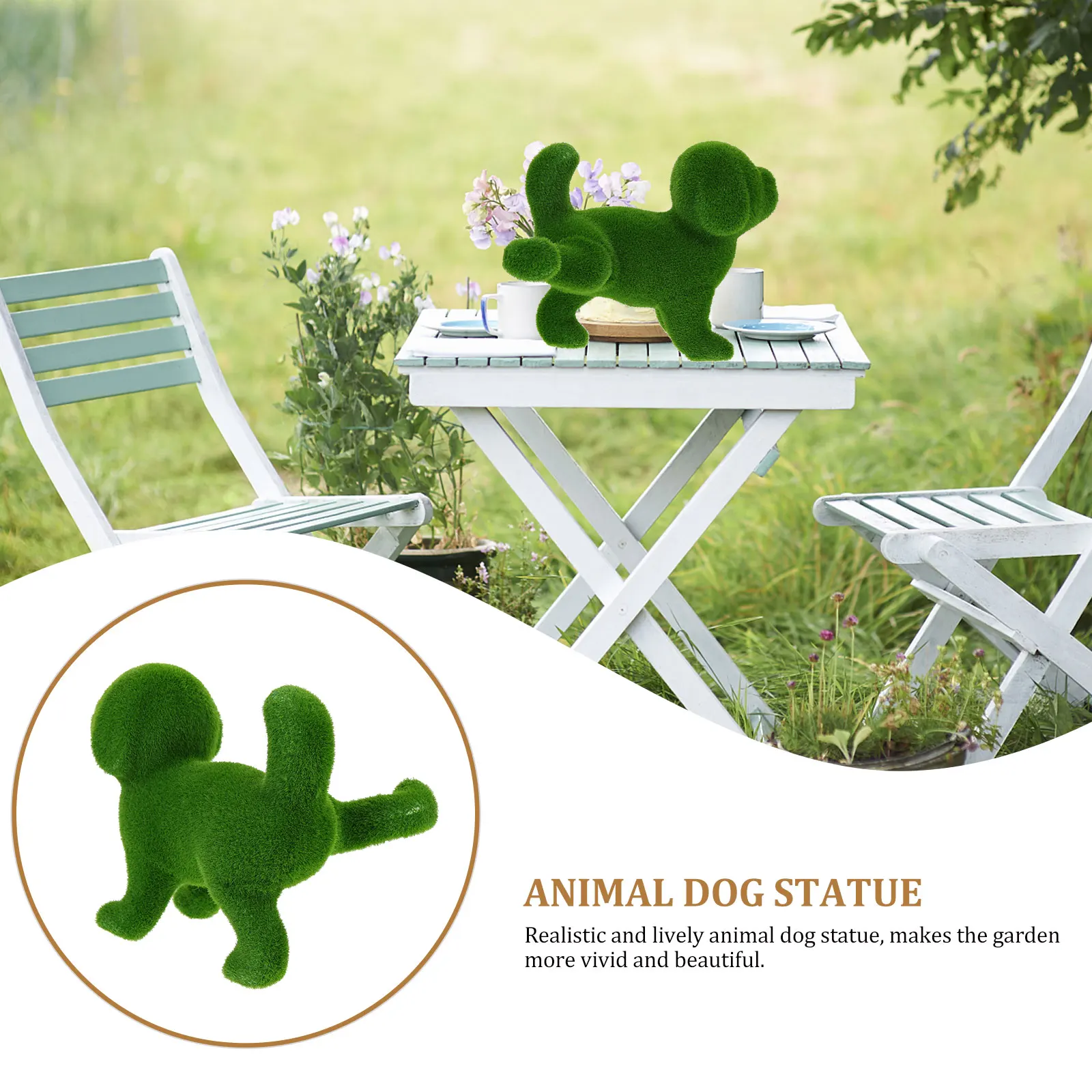 

Artificial Flocking Puppy Sculpture Realistic Resin Dog Figurine Garden Animal Statue Outdoor Decoration Green Color Gardening