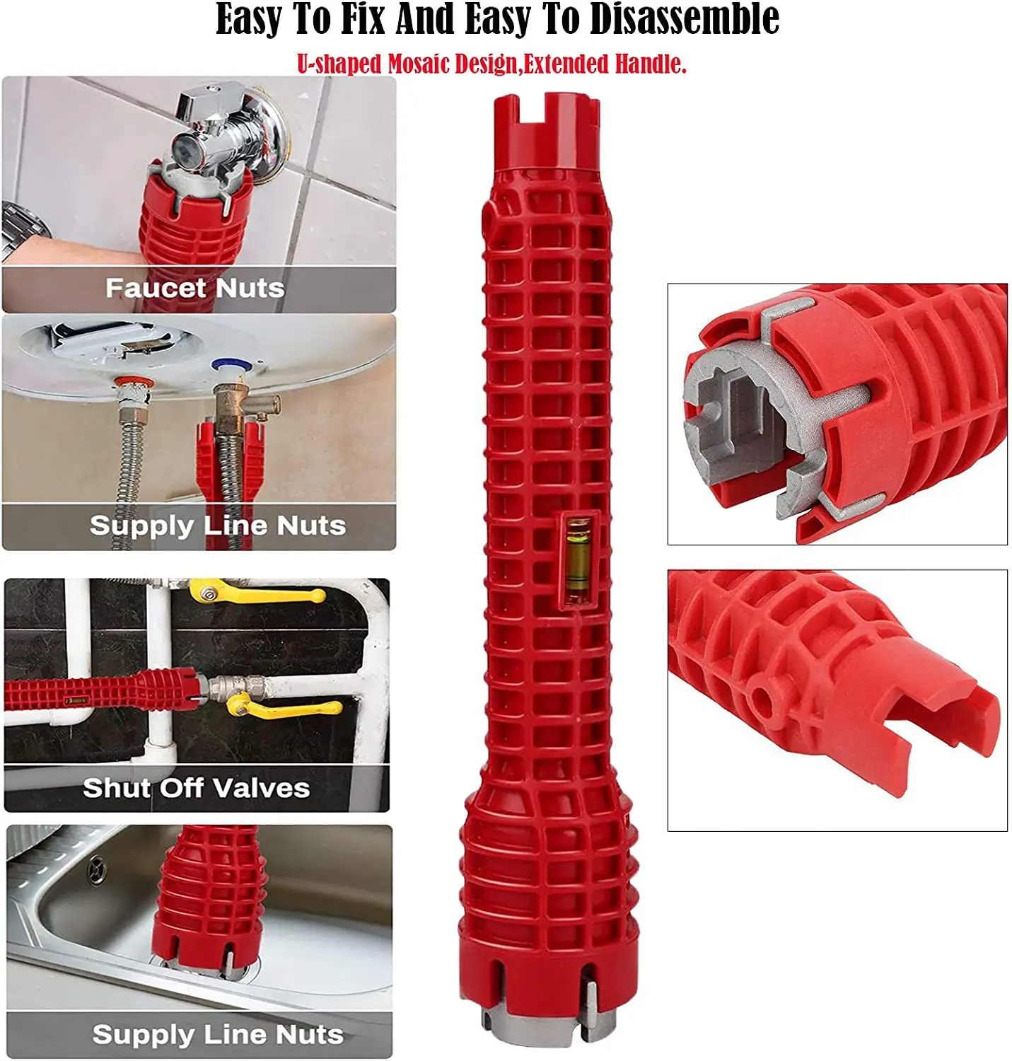 Llave de fontanero antideslizante 8 en 1, herramienta de reparación de fontanería, llave de fregadero de Flume, llave inglesa, juegos de