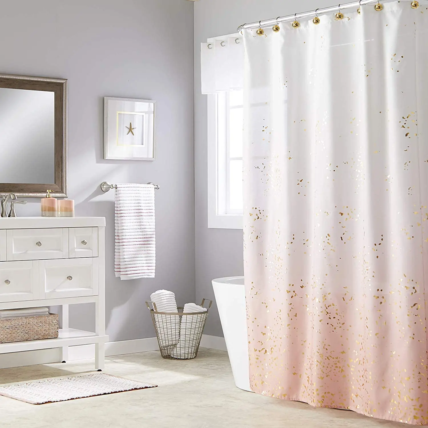 Gold Shower Curtain Hooks Rings,Set of 12 Decorative Shower Curtain Hooks,Metal Rustproof Shower Rings for Bathroom