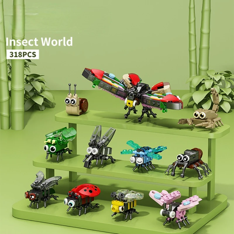 Creative Insect Animal 10 In 1 Building Blocks Butterfly Bee Mini Pparticles Bricks Assembled Set Toy Christmas Gift For Kid Boy