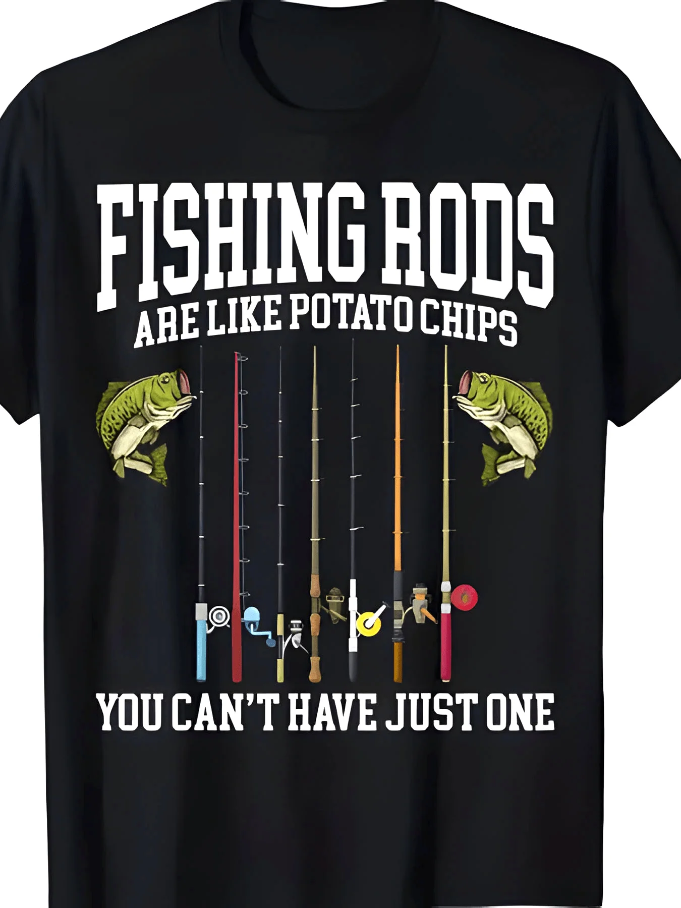 Men's Fishing Rod Pattern T‑Shirt - Casual Crew Neck T‑Shirt, Printed With 