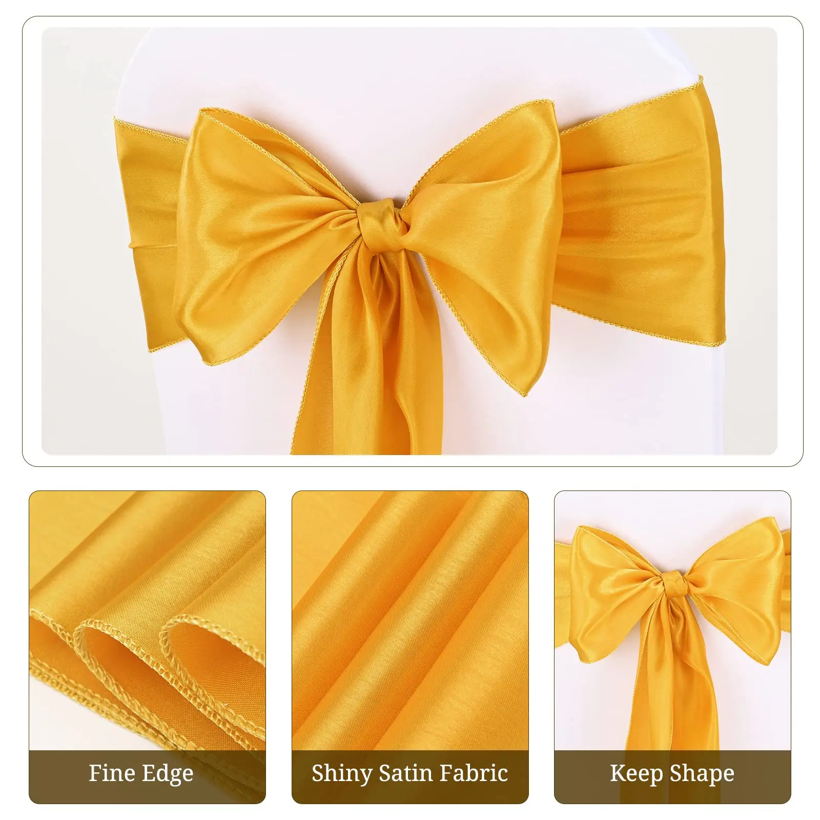 Wholesale 10/50pcs Gold Satin Chair Bow Sashes Wedding Chair Knot Ribbon For Party Event Hotel Banquet Supplies Home Decorations