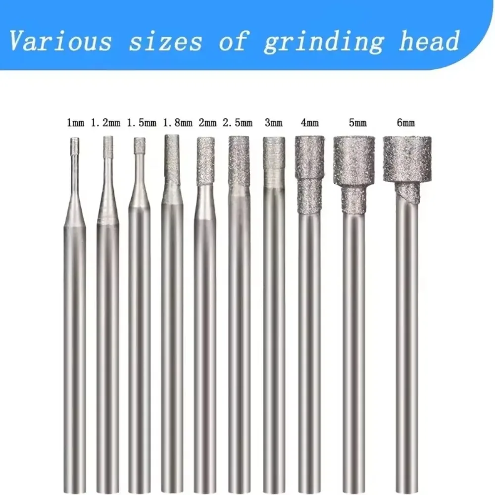 10 Pcs Hollow Cup Shape Diamond Burr Set, 3/32 Inch Shank Stone Carving Bits for Rotary Tools