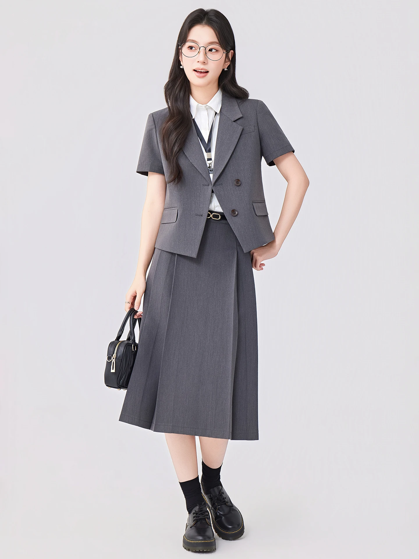 Cherry Blossom Short Sleeve Suit Set Women's Summer Fashion Commute Professional Clothing University Students Interview Forma...