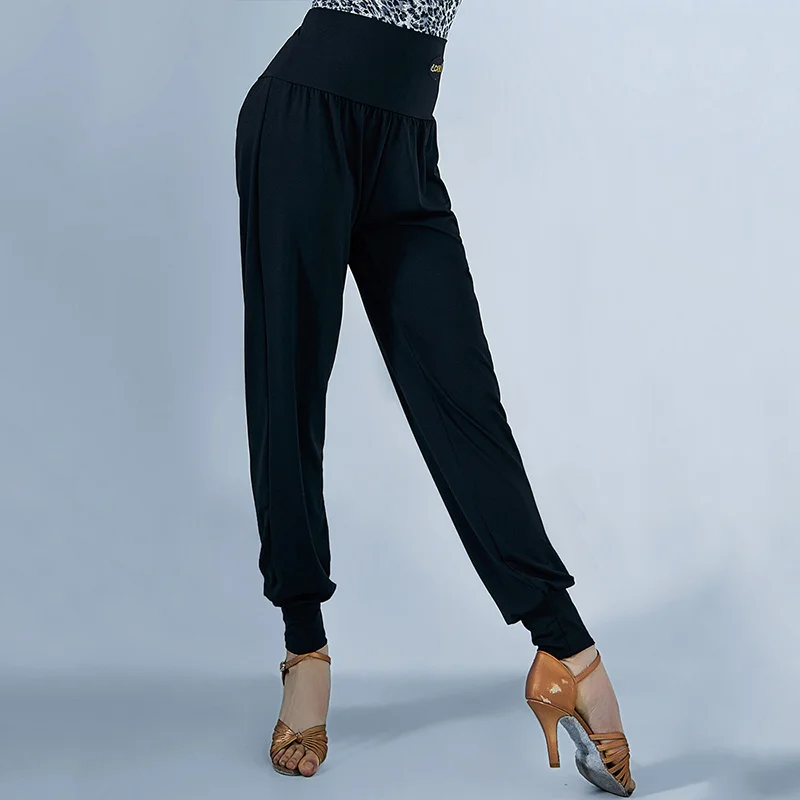 Pantalones de baile latino para mujer, ropa de práctica, Samba, Rumba, ropa de baile de salón, pantalones latinos sueltos, leopardo negro