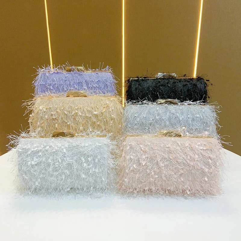 

Women Tassel Feather Evening Handbag Fashion Party Dinner Clutches Purse Plush Wedding Party Dress Chain Buckle Shoulder Bags