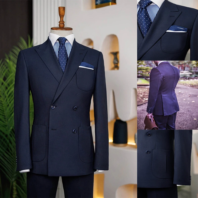 

Men's 2-piece Suit Set(Jacket+Pants）Linen Double Breasted Business Suit Tailored Slim Fit For Groom's Suit Jacket Pants Set