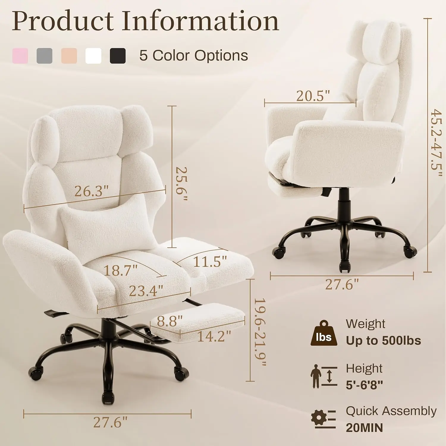 Office Chair with Flip Armrests,Big and Tall Office Chair with Foot Rest,Extra Wide Seat & Lumbar Pillow,Ergonomic, Customized